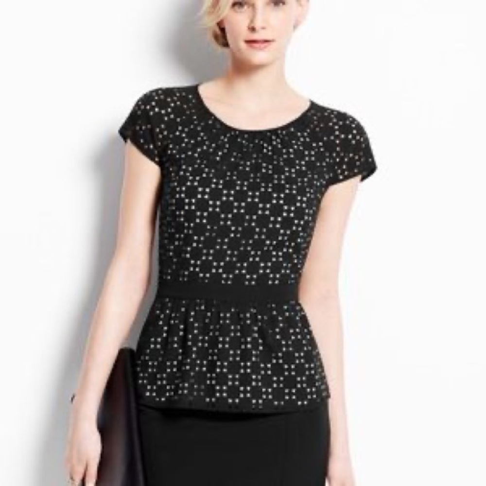 Ann taylor petites laser cut peplum blouse